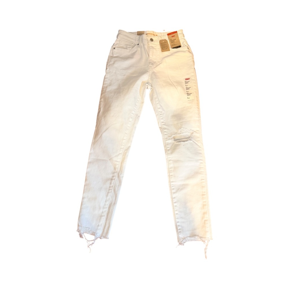 Levi Strauss ‎ 721 High Rise Skinny Ankle Jeans White Distressed Raw Hem Size 28 - Picture 2 of 7